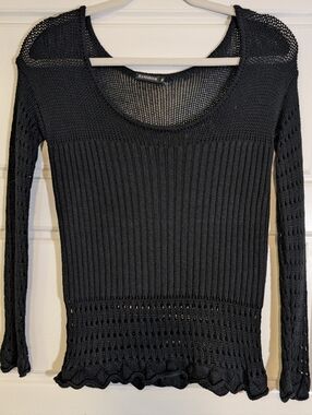 Black Ribbed Scoop Neck Sweater